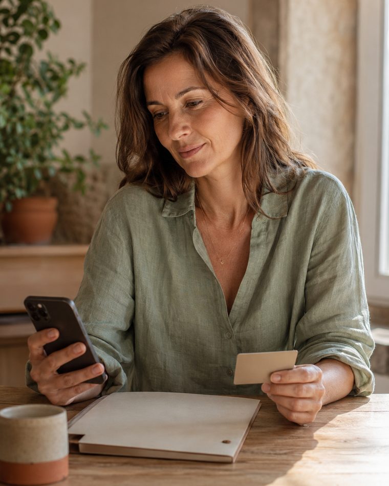 A woman setting up her banking after moving to Portugal